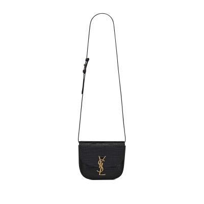 YSL KAIA SMALL SATCHEL IN SHINY CROCODILE-EMBOSSED LEATHER 619740DND0W1000 (18*15.5*5.5cm)